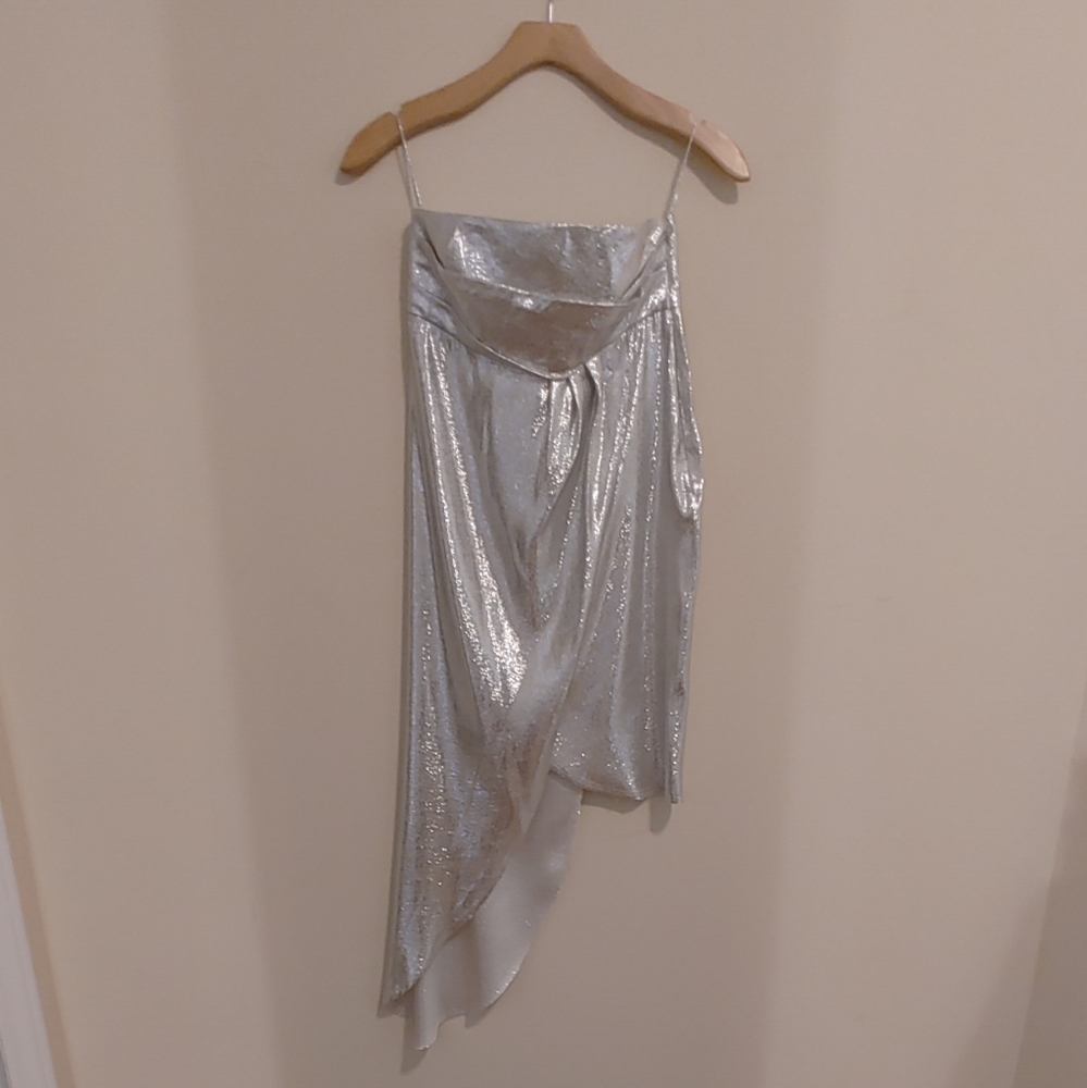 BAJA EAST Y2K METALLIC ASYMMETRICAL DRESS 0 - Picture 1 of 8